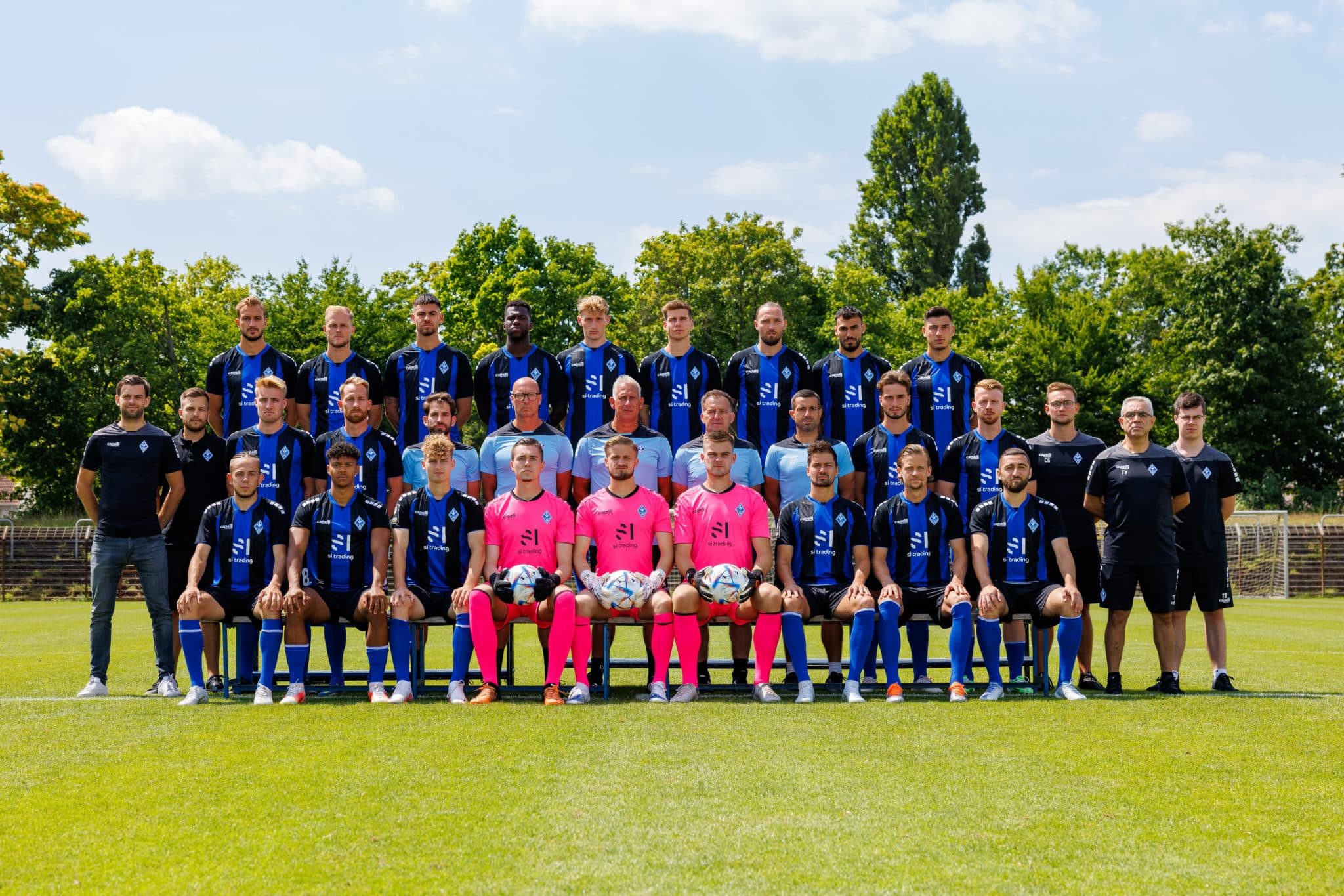 MANNHEIM, GERMANY - JULY 15:  Waldhof Mannheim pose during the team presentation at  on July 15, 2022 in Mannheim, Germany. (Photo by Jörg Halisch/Getty Images)